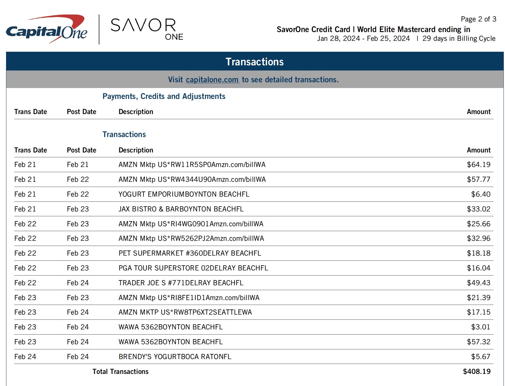 Credit Card Statement Example